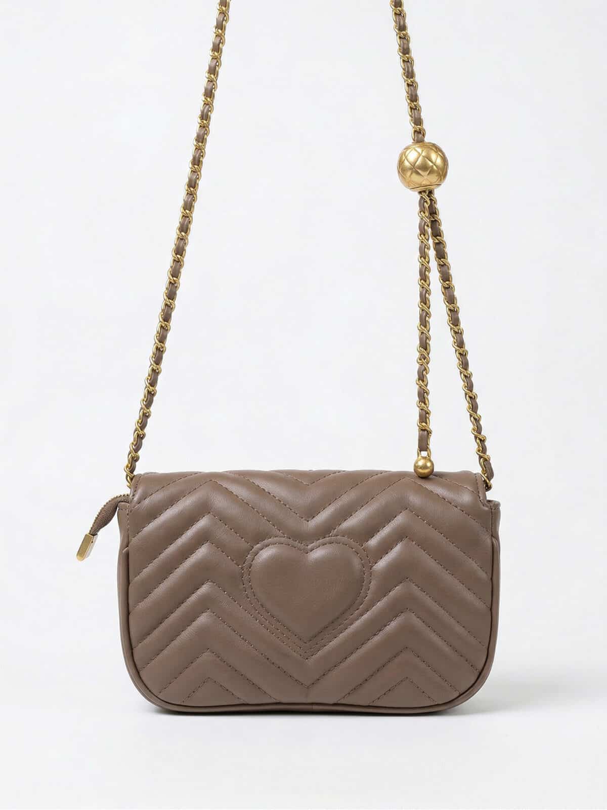 Bolsa De Ombro Matelassê Com Corrente Dourada Ajustável E Coração Minimalista Fashion - Imagem 3