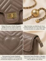 Bolsa De Ombro Matelassê Com Corrente Dourada Ajustável E Coração Minimalista Fashion - Imagem 5