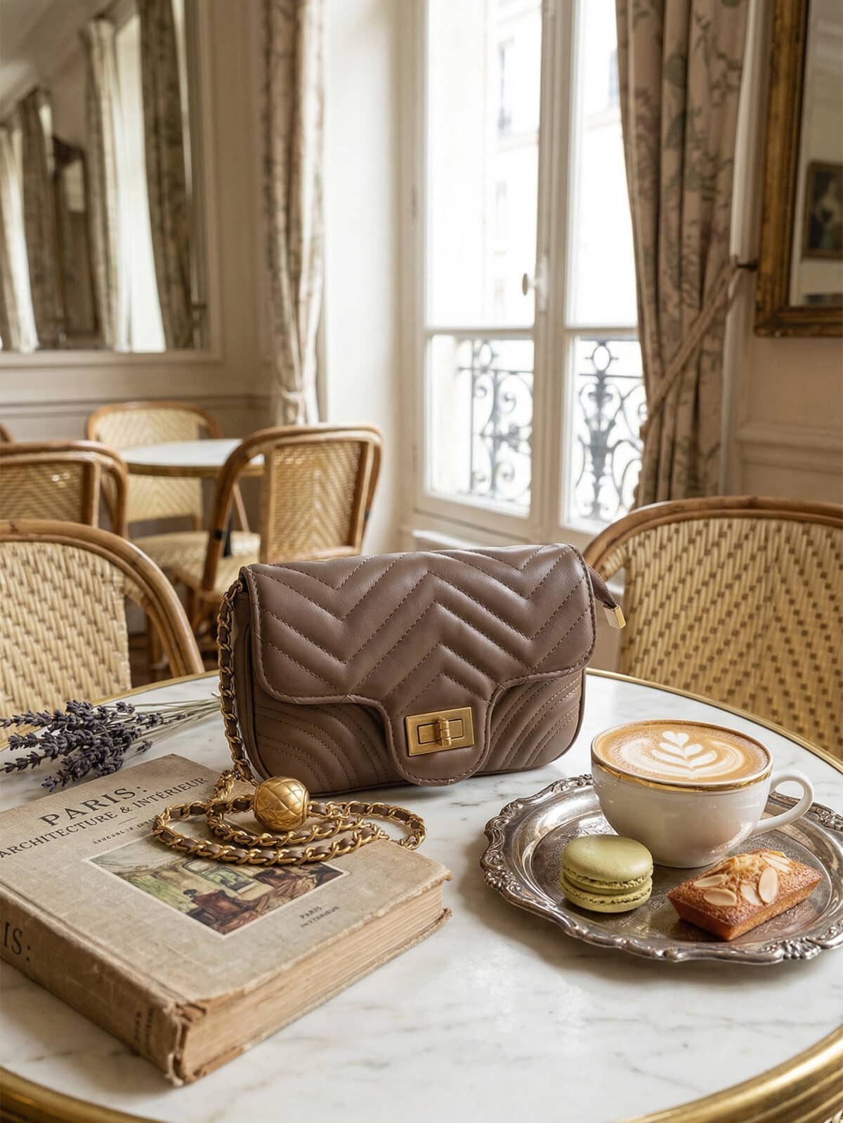 Bolsa De Ombro Matelassê Com Corrente Dourada Ajustável E Coração Minimalista Fashion - Imagem 6