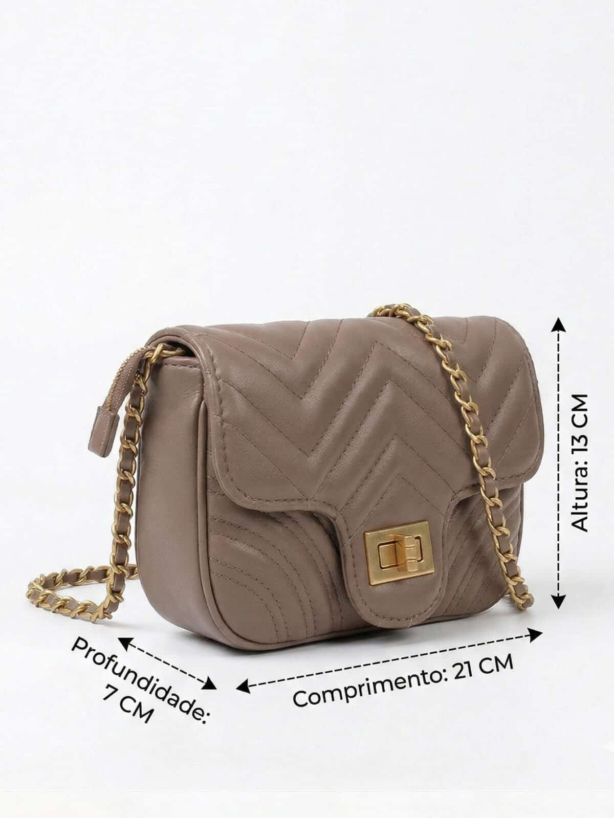 Bolsa De Ombro Matelassê Com Corrente Dourada Ajustável E Coração Minimalista Fashion - Imagem 7