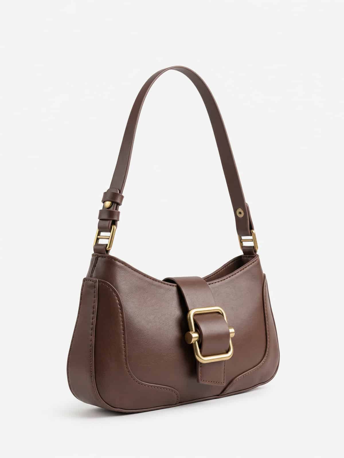 Bolsa De Ombro Minimalista Estilo Old Money Com Fivela Retrô - Imagem 2