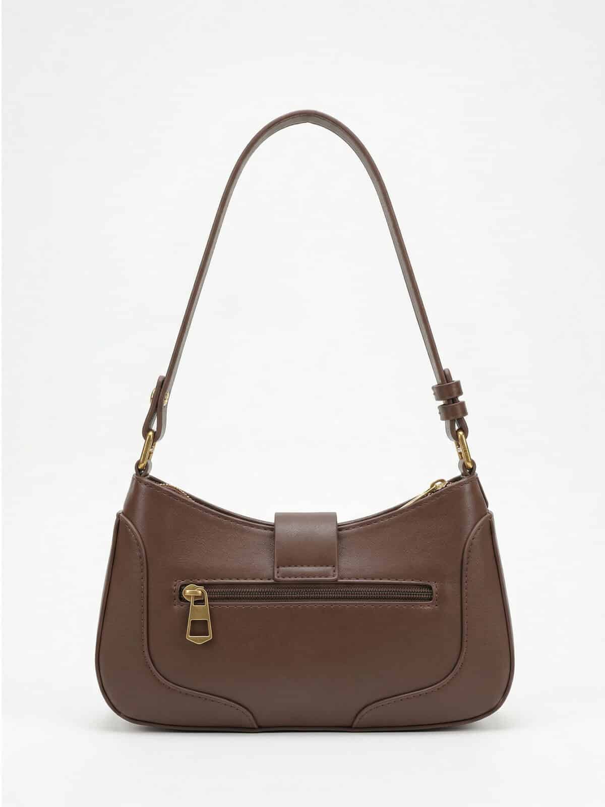 Bolsa De Ombro Minimalista Estilo Old Money Com Fivela Retrô - Imagem 3