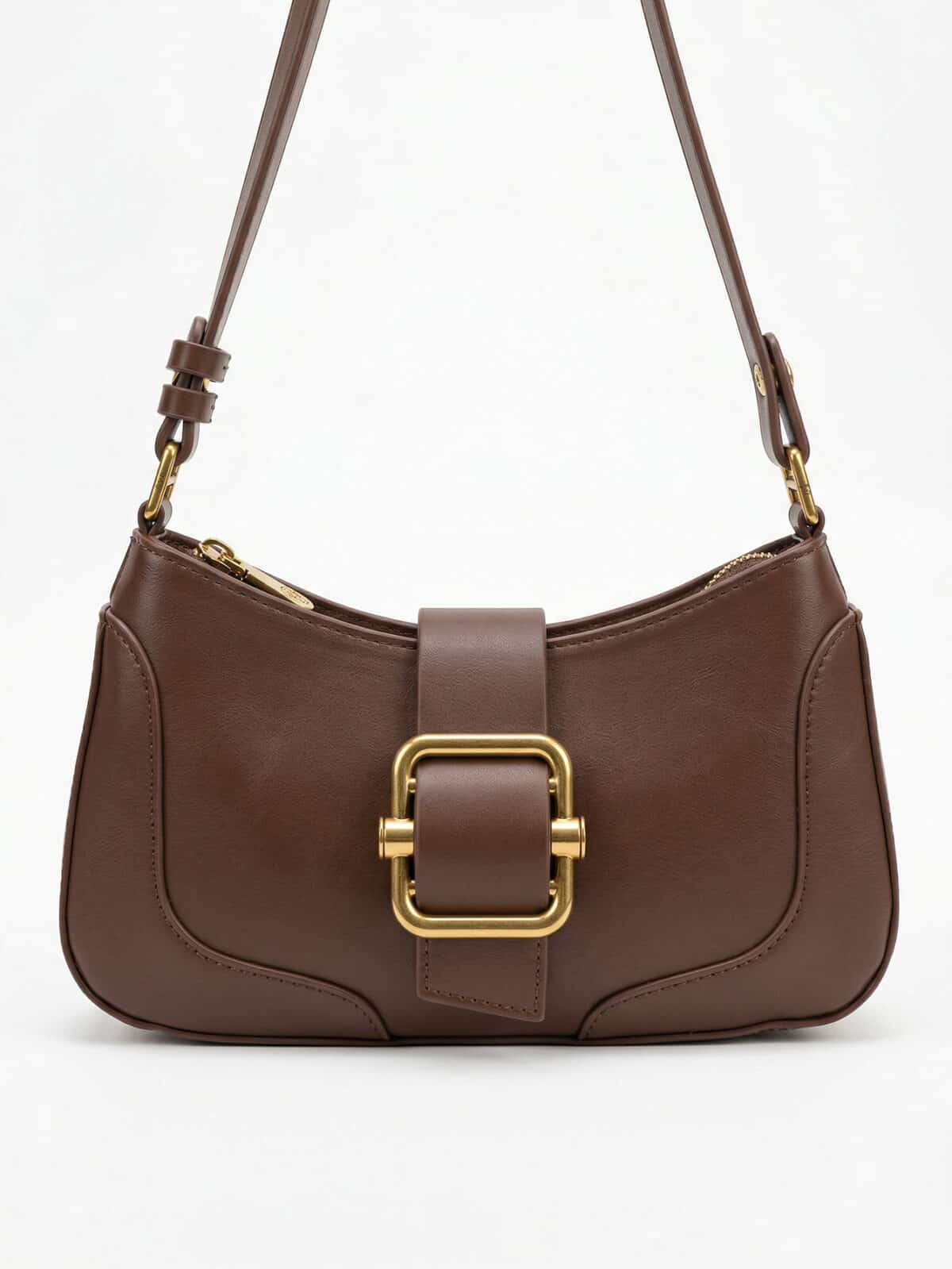 Bolsa De Ombro Minimalista Estilo Old Money Com Fivela Retrô - Imagem 4