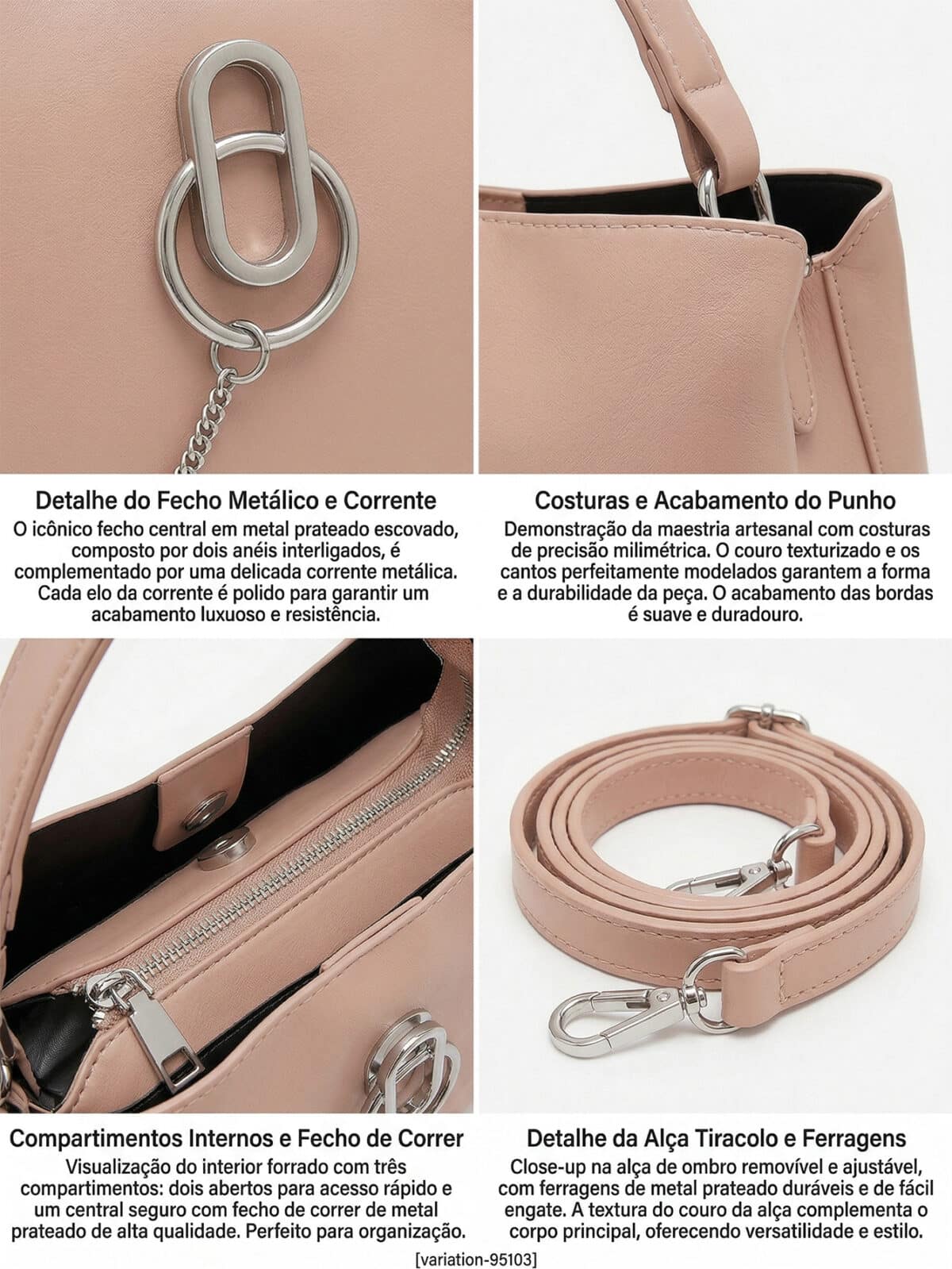 Bolsa De Ombro Minimalista Estruturada Com Detalhe Corrente E Argolas Prata - Imagem 5