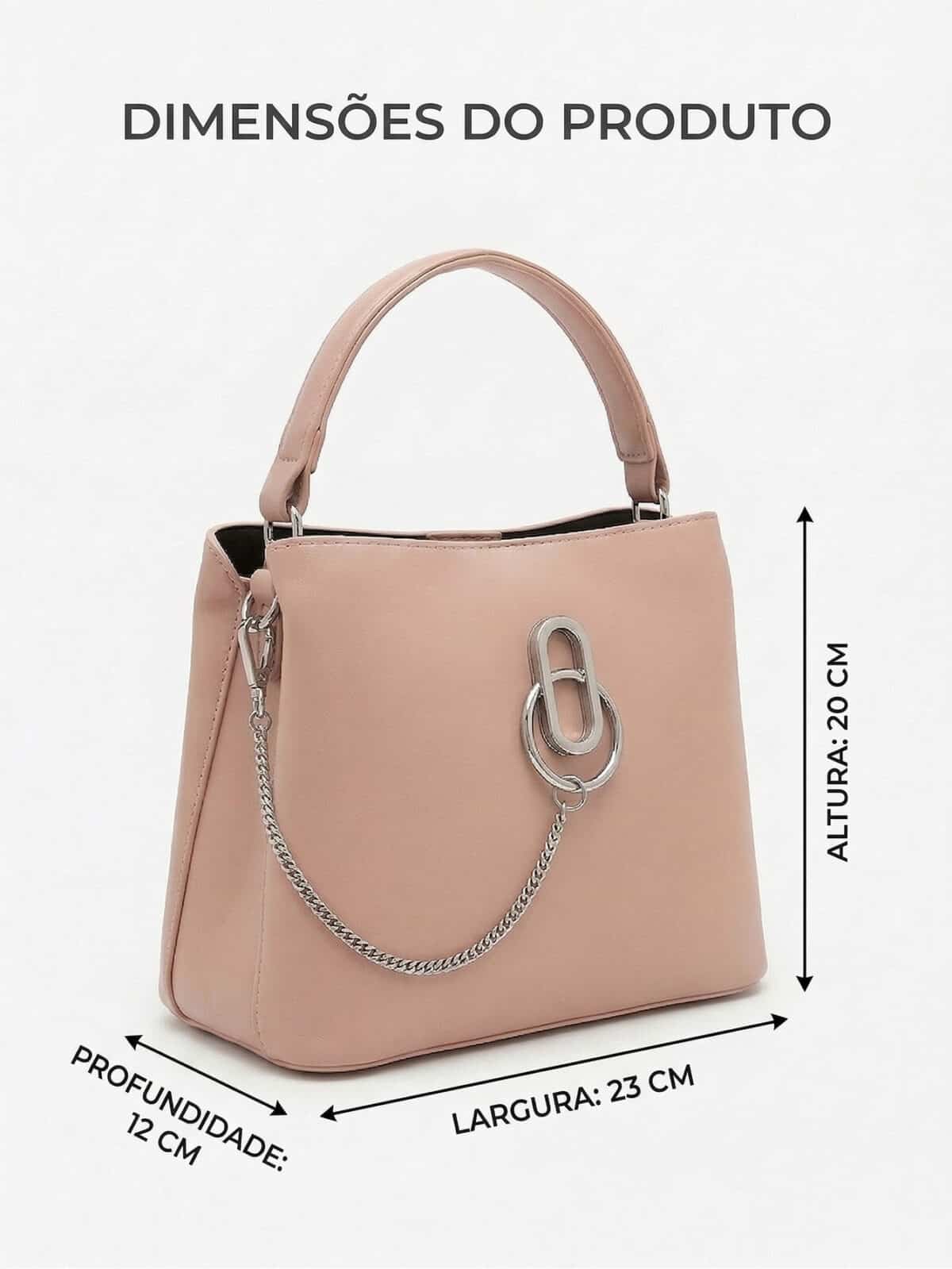 Bolsa De Ombro Minimalista Estruturada Com Detalhe Corrente E Argolas Prata - Imagem 8
