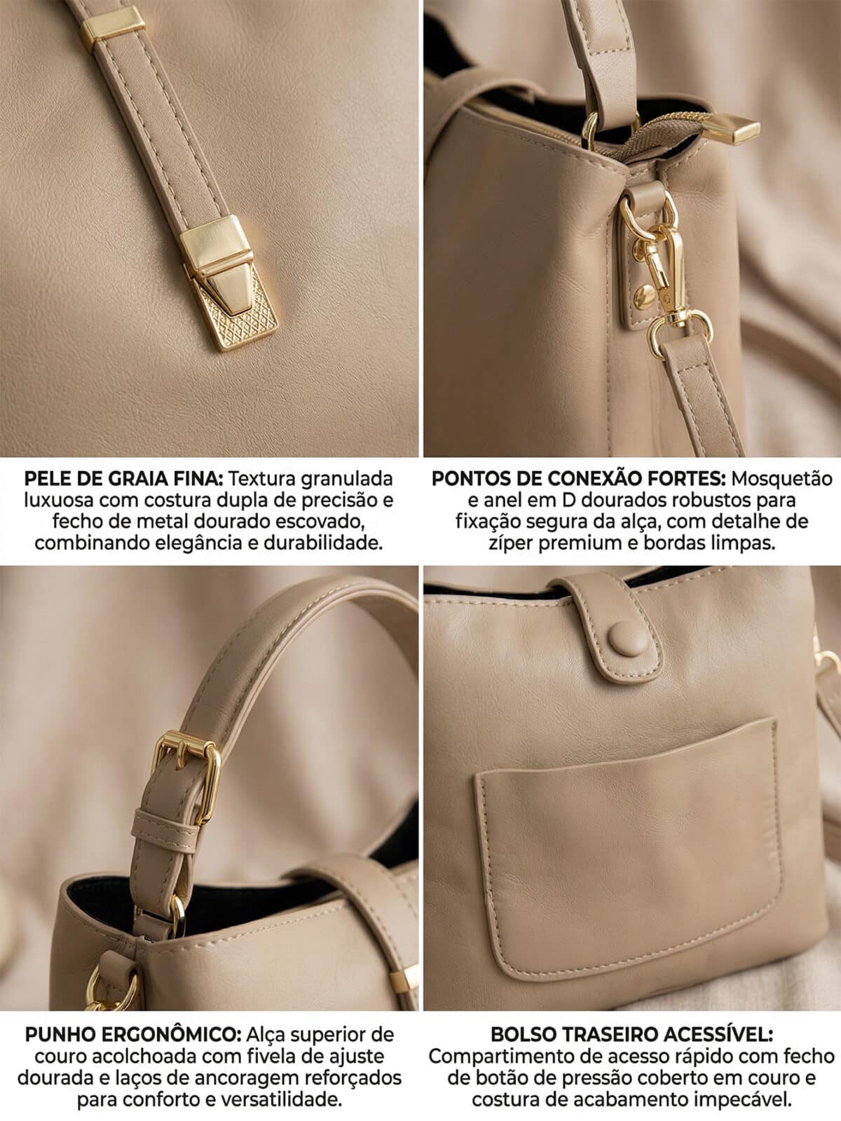 Bolsa De Ombro Minimalista Estruturada Elegante Ombro e Transversal Estilo Old Money - Imagem 7
