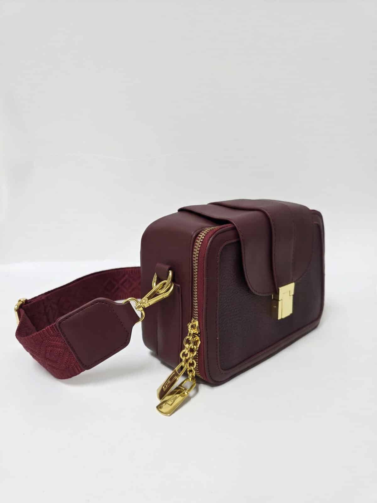 Bolsa Transversal Estruturada Elegante Com Alça Larga Larga E Fecho Dourado Casual Chic - Imagem 3