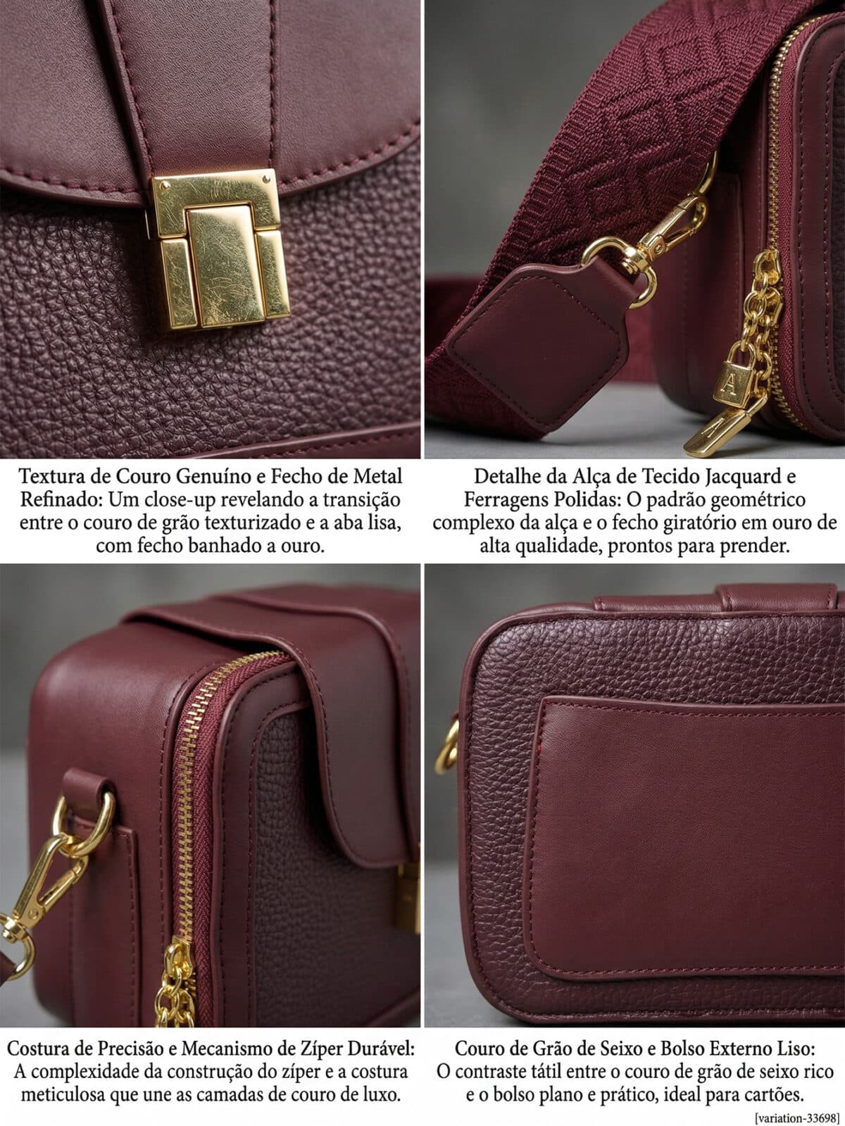 Bolsa Transversal Estruturada Elegante Com Alça Larga Larga E Fecho Dourado Casual Chic - Imagem 5