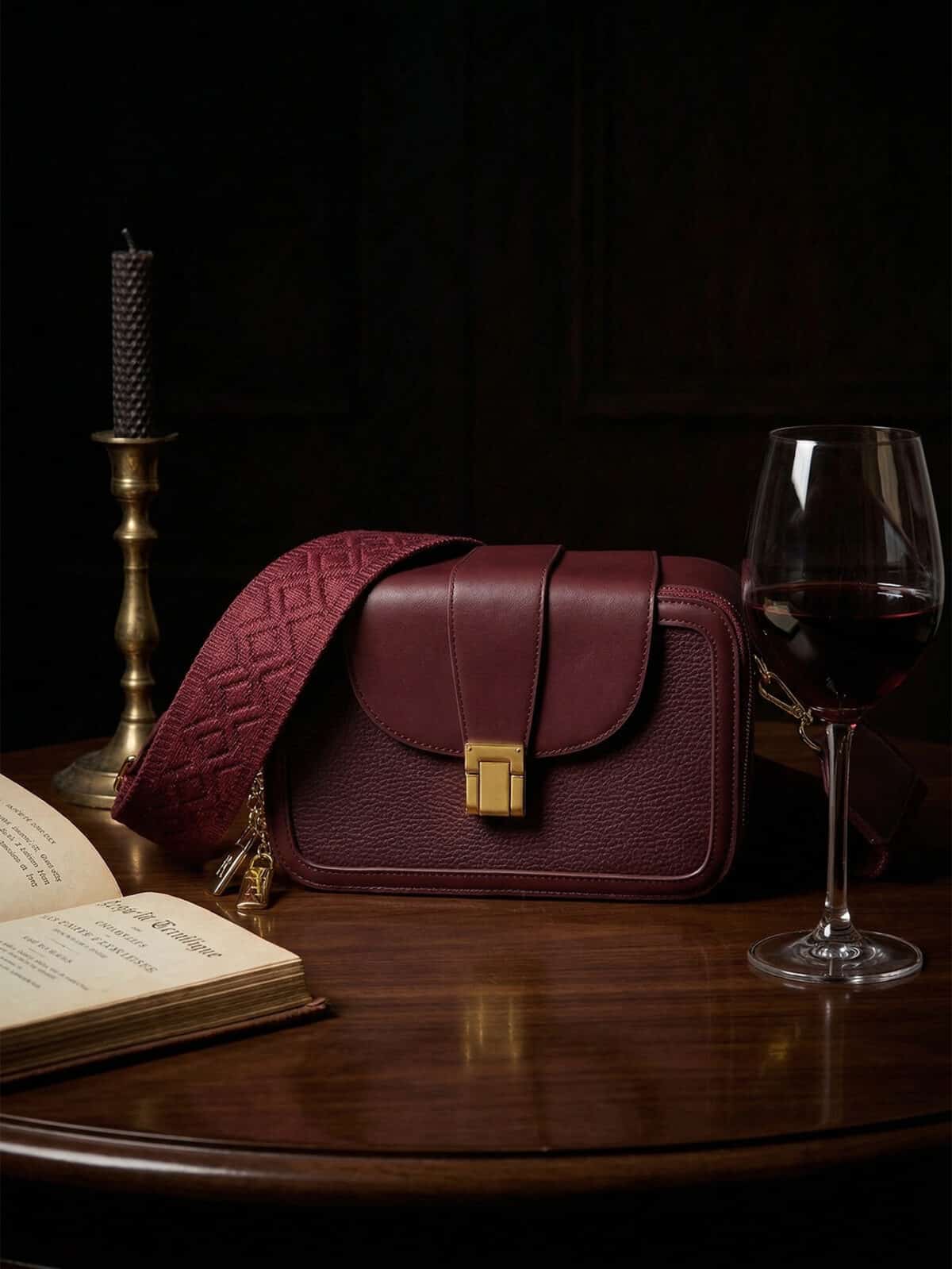 Bolsa Transversal Estruturada Elegante Com Alça Larga Larga E Fecho Dourado Casual Chic - Imagem 6