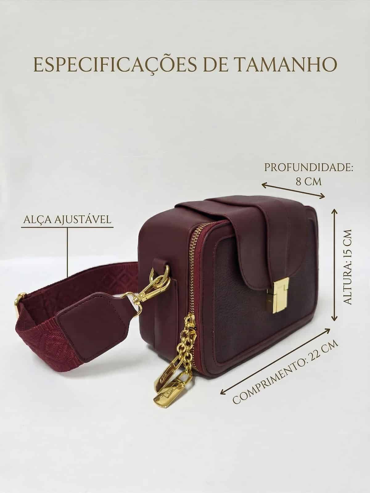 Bolsa Transversal Estruturada Elegante Com Alça Larga Larga E Fecho Dourado Casual Chic - Imagem 7