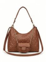 Bolsa De Ombro Hobo Matelassê Elegante Com Porta-Moedas E Corrente Dourada