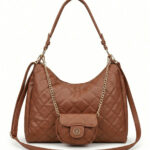 Bolsa De Ombro Hobo Matelassê Elegante Com Porta-Moedas E Corrente Dourada