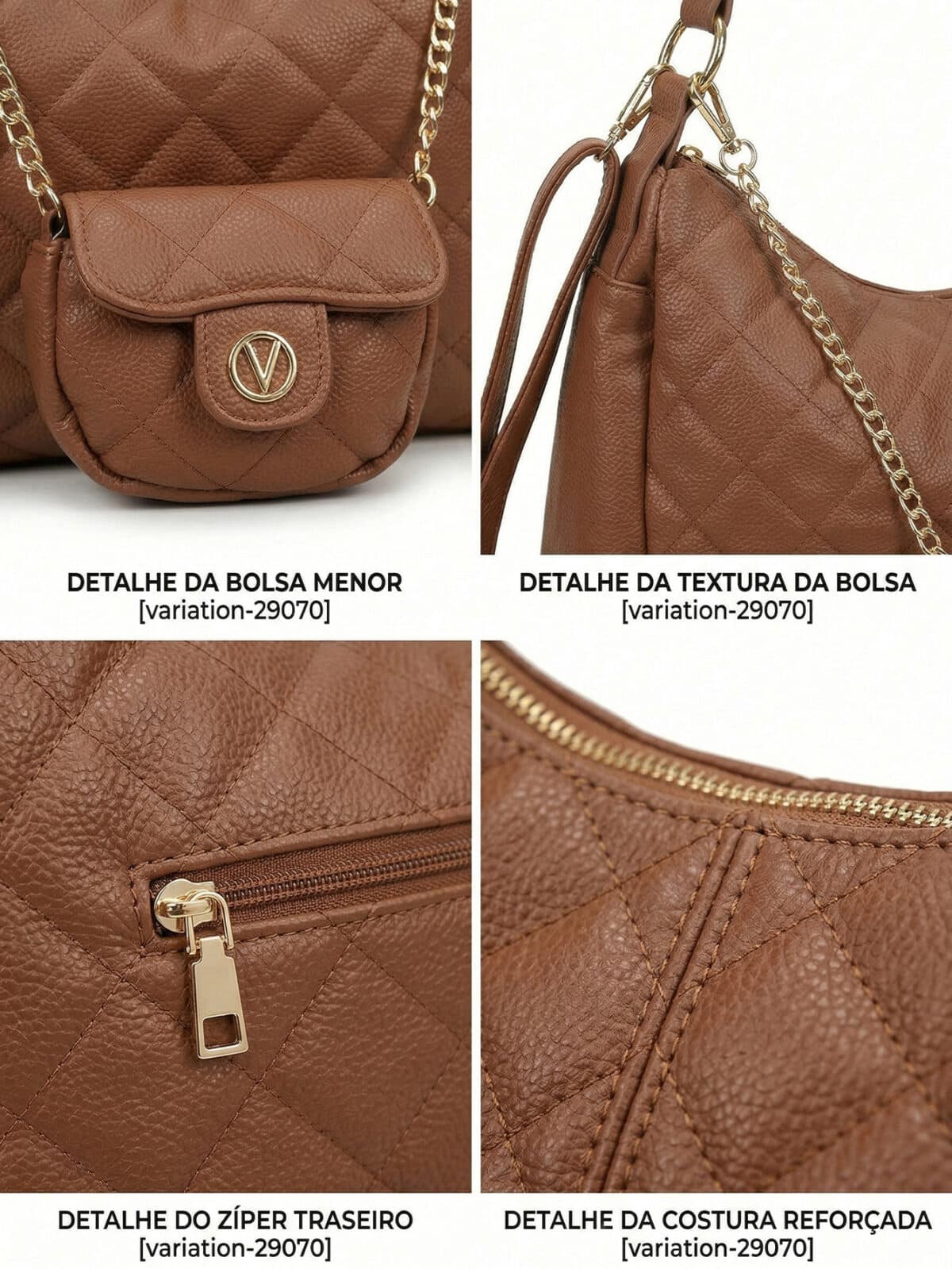 Bolsa De Ombro Hobo Matelassê Elegante Com Porta-Moedas E Corrente Dourada - Imagem 5