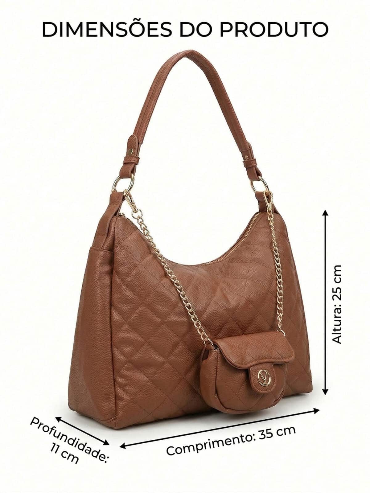 Bolsa De Ombro Hobo Matelassê Elegante Com Porta-Moedas E Corrente Dourada - Imagem 7