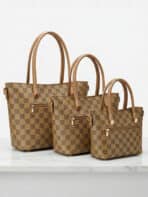 Kit 3 Bolsas Femininas Tote Ombro Transversal Estampa Xadrez Luxo Trabalho Viagem - Imagem 3