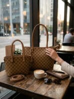 Kit 3 Bolsas Femininas Tote Ombro Transversal Estampa Xadrez Luxo Trabalho Viagem - Imagem 6