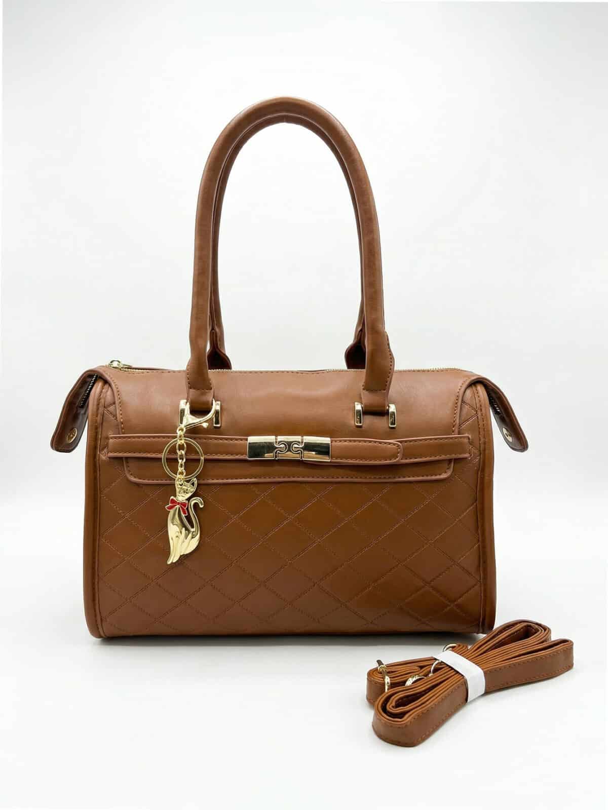 Bolsa De Ombro Baú Estruturada Matelassê Vintage Com Pingente Elegante - Imagem 2