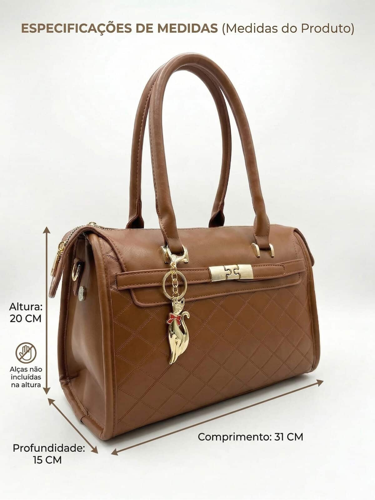 Bolsa De Ombro Baú Estruturada Matelassê Vintage Com Pingente Elegante - Imagem 7