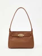 Bolsa De Ombro Minimalista Couro Textura Saffiano Estruturada Estilo Old Money