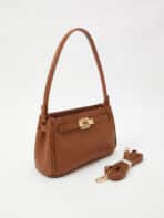 Bolsa De Ombro Minimalista Couro Textura Saffiano Estruturada Estilo Old Money - Imagem 2
