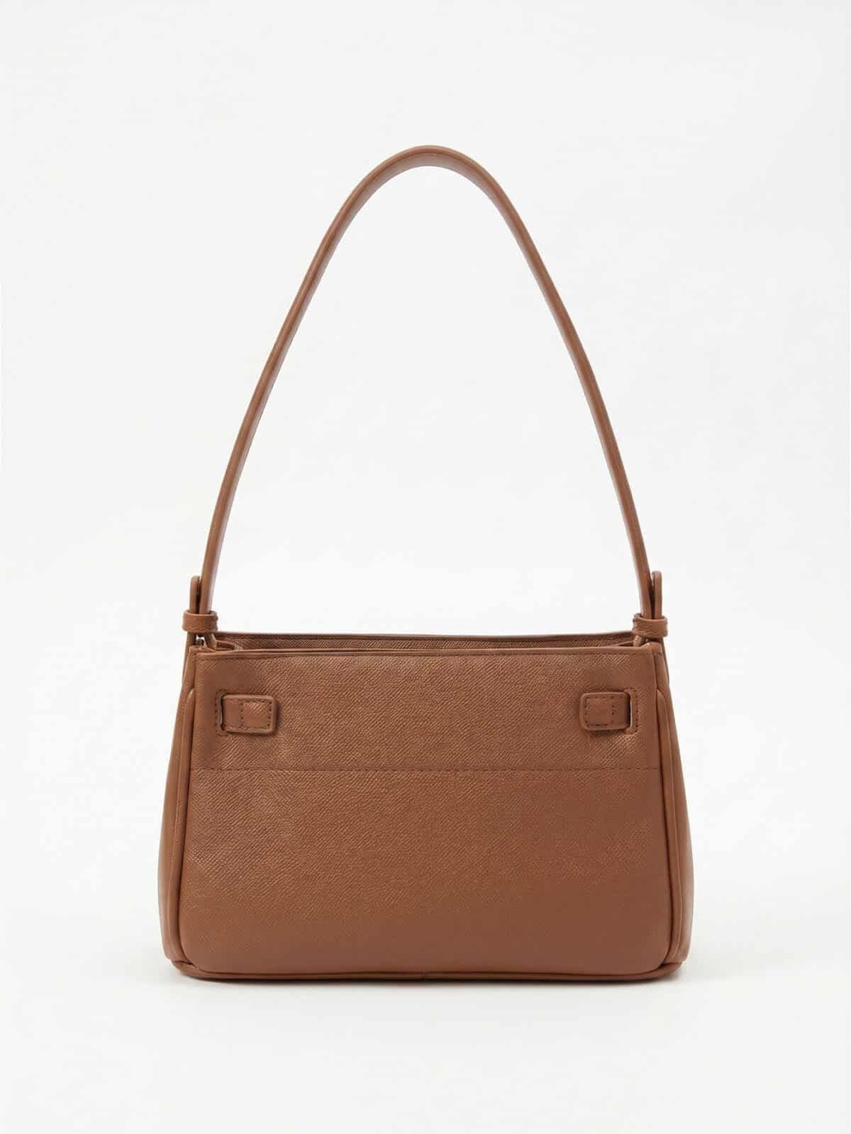 Bolsa De Ombro Minimalista Couro Textura Saffiano Estruturada Estilo Old Money - Imagem 3