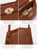 Bolsa De Ombro Minimalista Couro Textura Saffiano Estruturada Estilo Old Money - Imagem 4