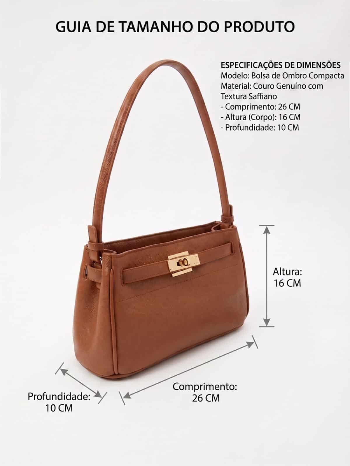 Bolsa De Ombro Minimalista Couro Textura Saffiano Estruturada Estilo Old Money - Imagem 6