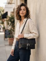 Bolsa De Ombro E Transversal Minimalista Texturizada Com Zíper Frontal Casual Chic - Imagem 4