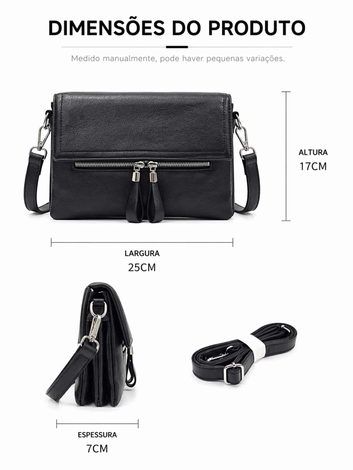 Bolsa De Ombro E Transversal Minimalista Texturizada Com Zíper Frontal Casual Chic - Imagem 7