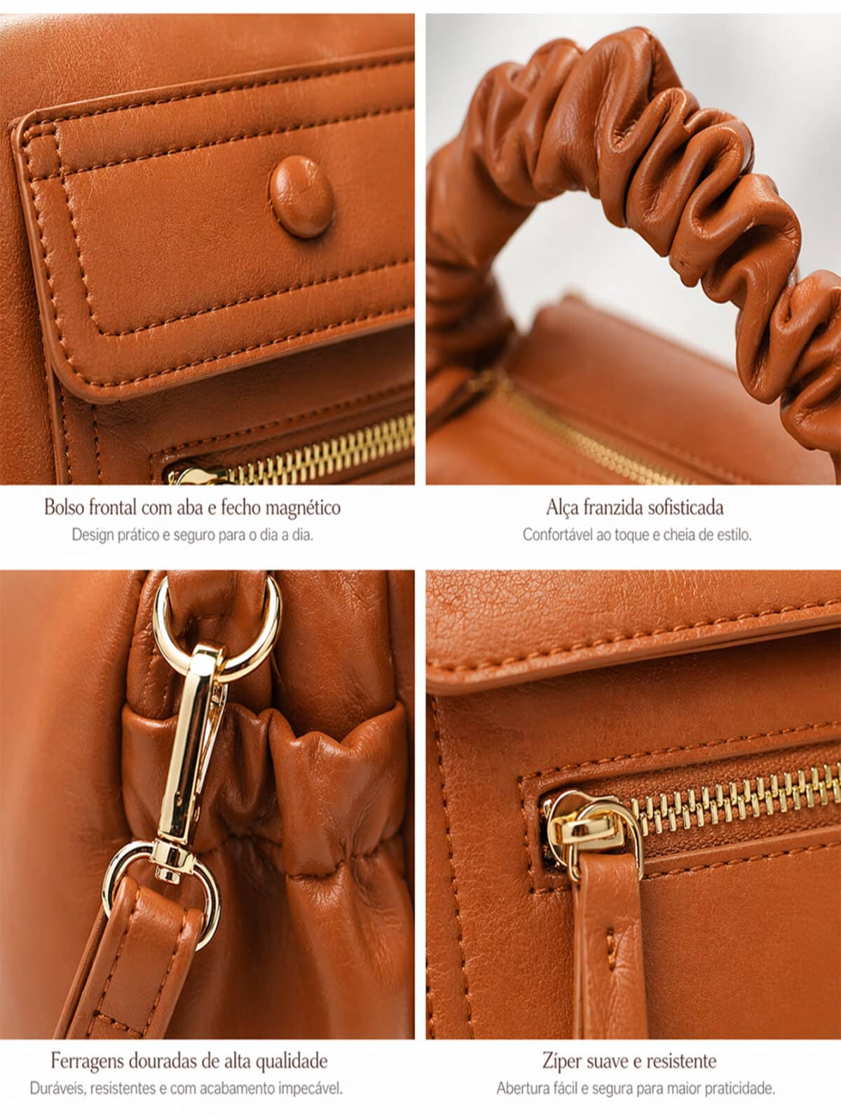 Bolsa De Ombro Minimalista Chic Detalhe Alça Franzida Ruched Bag Transversal - Imagem 5
