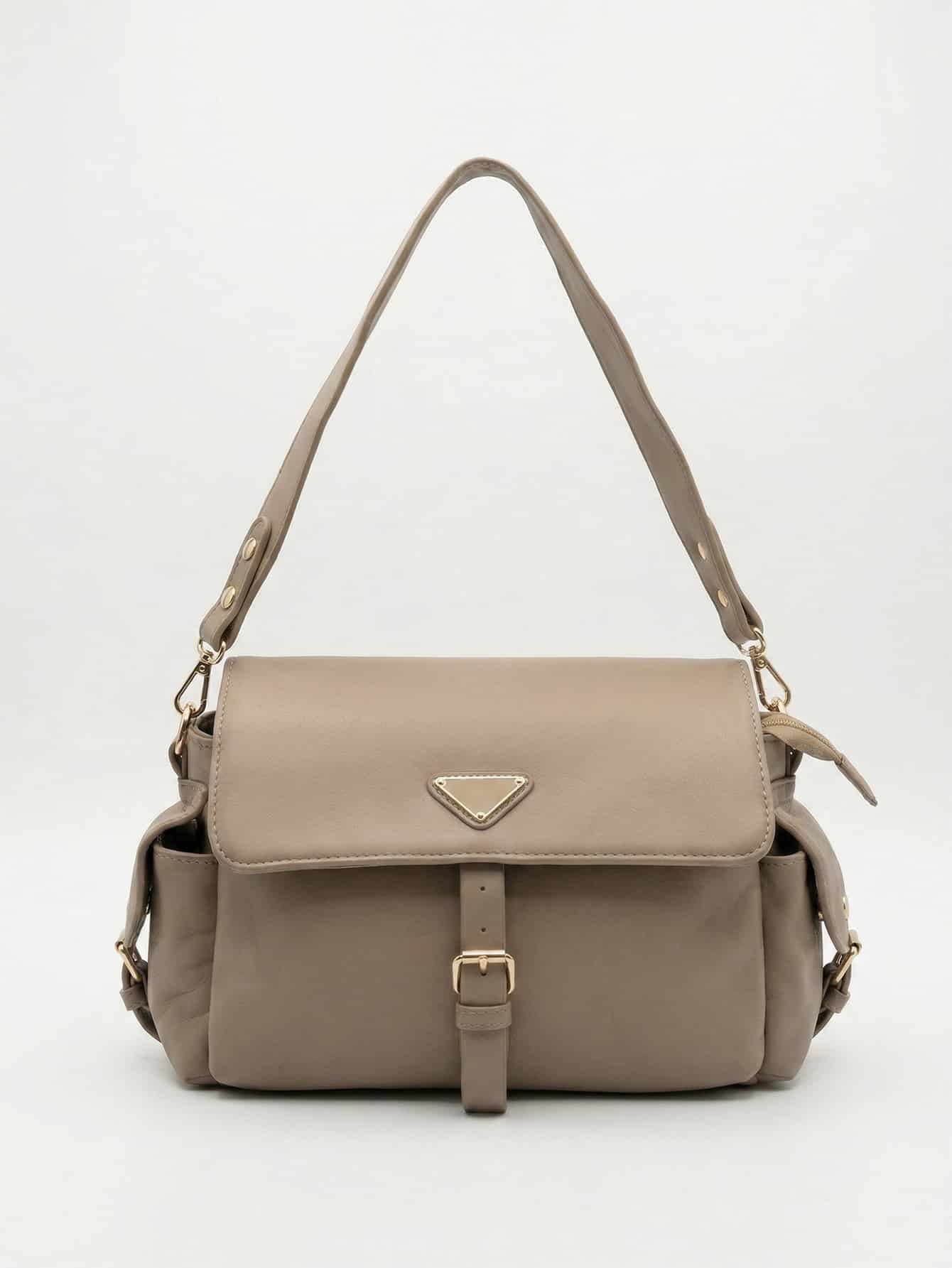 C30-Caqui-01 Bolsa De Ombro Flap Minimalista Estilo Utilitário Elegante Com Alça Transversal - Imagem 1