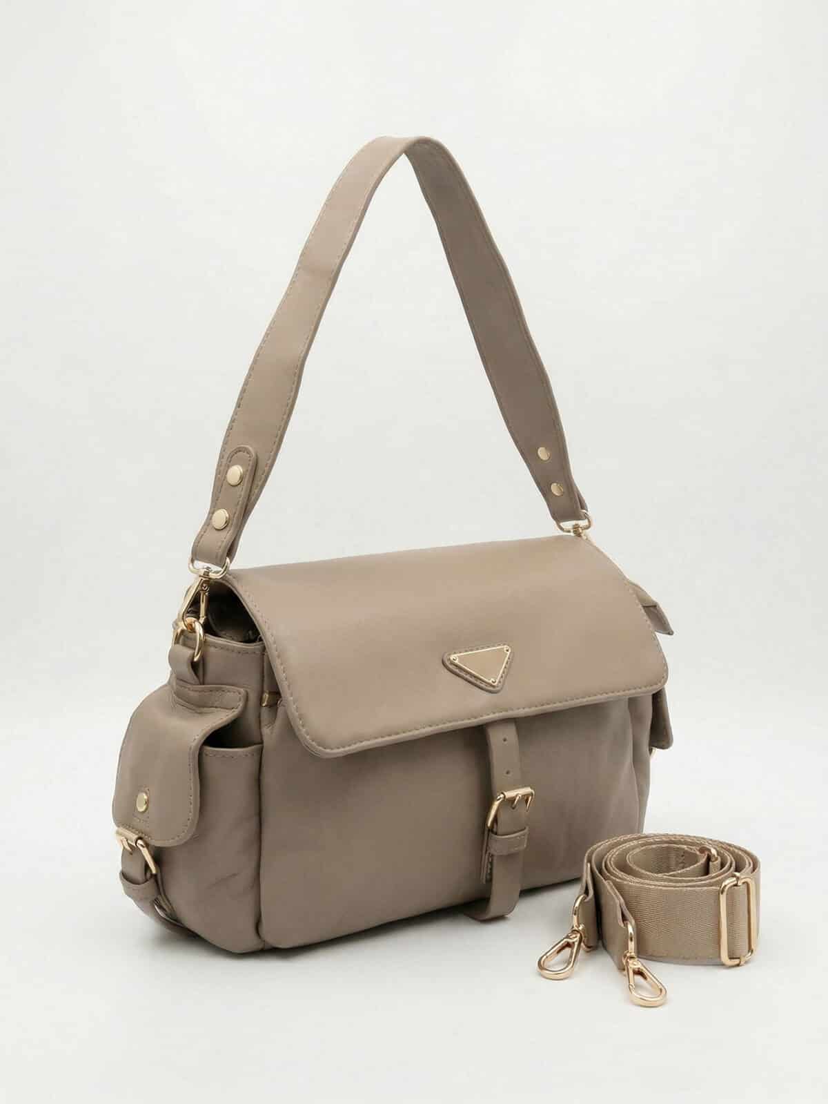 Bolsa De Ombro Flap Minimalista Estilo Utilitário Elegante Com Alça Transversal - Imagem 2