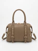 Bolsa De Ombro Baú Estruturada Com Rebites Minimalista Edgy Casual Chic Com Alça Extra