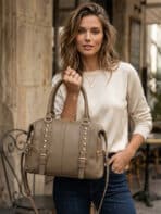 Bolsa De Ombro Baú Estruturada Com Rebites Minimalista Edgy Casual Chic Com Alça Extra - Imagem 2