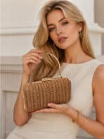 Bolsa De Mão Clutch Estruturada Textura Palha Boho Chic Com Alça Metálica Verão - Imagem 3