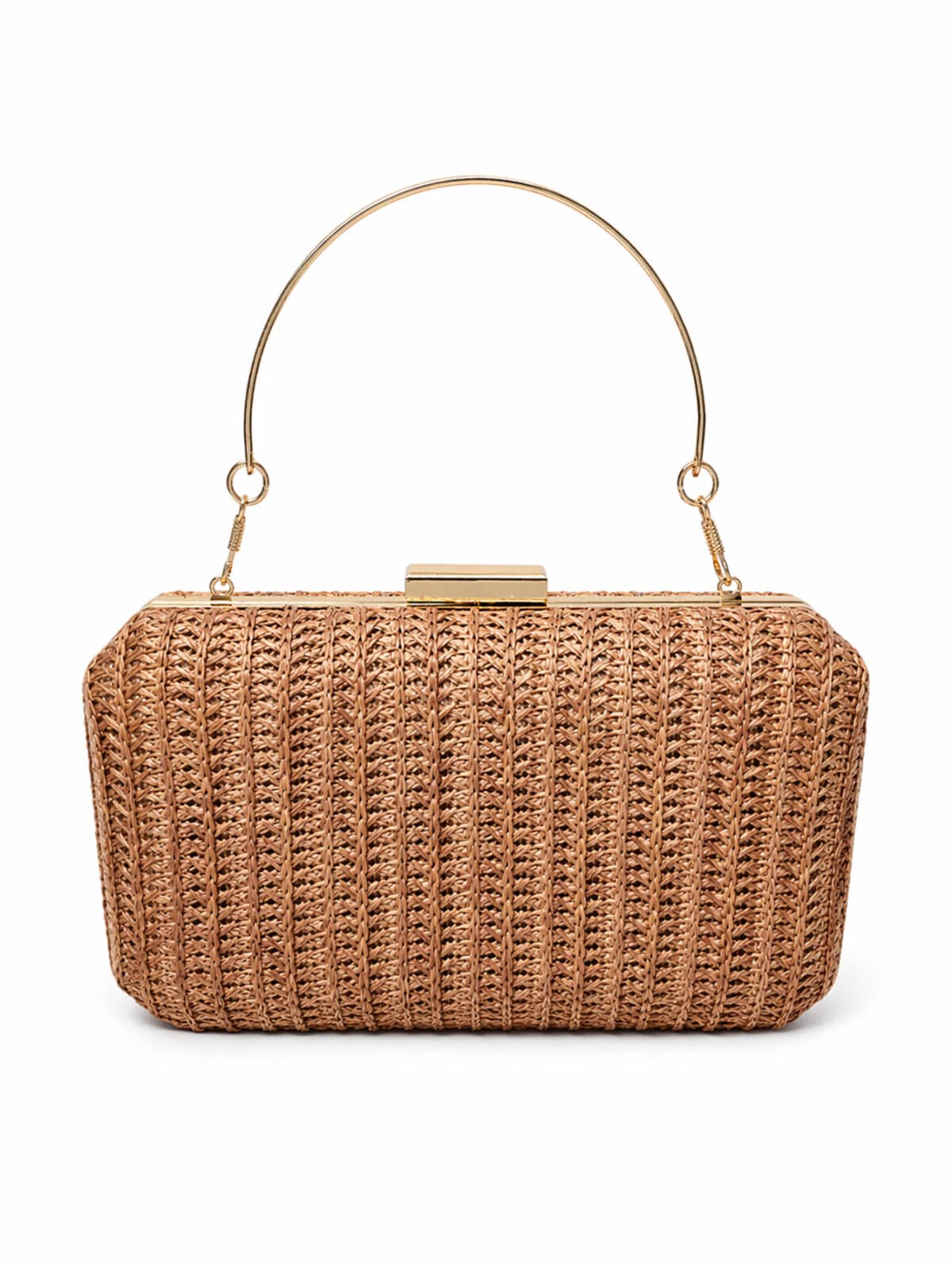Bolsa De Mão Clutch Estruturada Textura Palha Boho Chic Com Alça Metálica Verão - Imagem 4