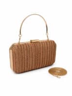 Bolsa De Mão Clutch Estruturada Textura Palha Boho Chic Com Alça Metálica Verão - Imagem 6