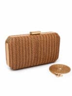 Bolsa De Mão Clutch Estruturada Textura Palha Boho Chic Com Alça Metálica Verão - Imagem 7