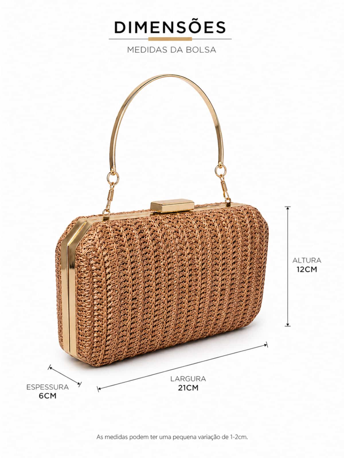 Bolsa De Mão Clutch Estruturada Textura Palha Boho Chic Com Alça Metálica Verão - Imagem 10