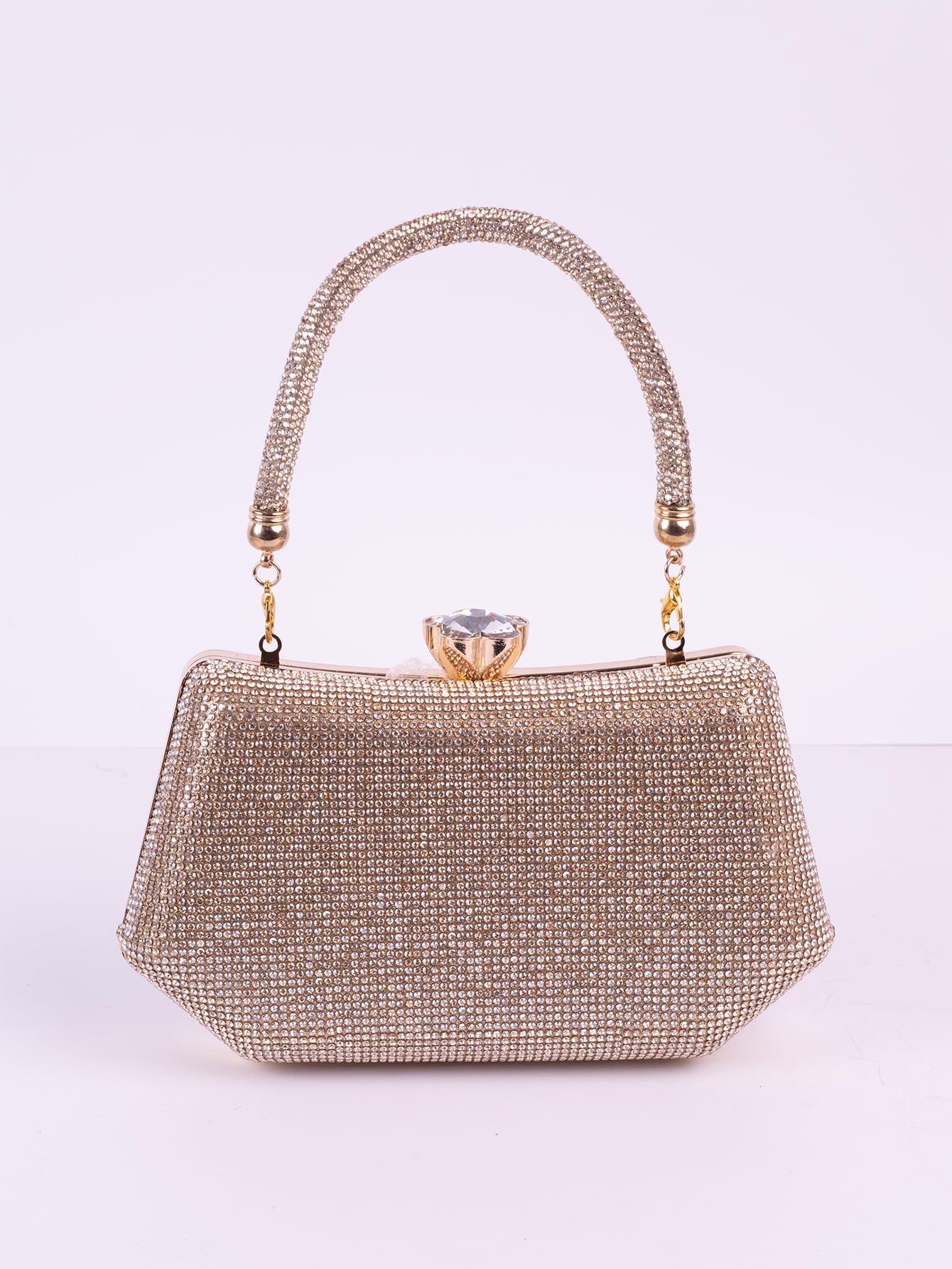 C600-8-Dourado-01 Clutch Pedraria com Alça de Mão e Corrente Brilho Festa - Imagem 1
