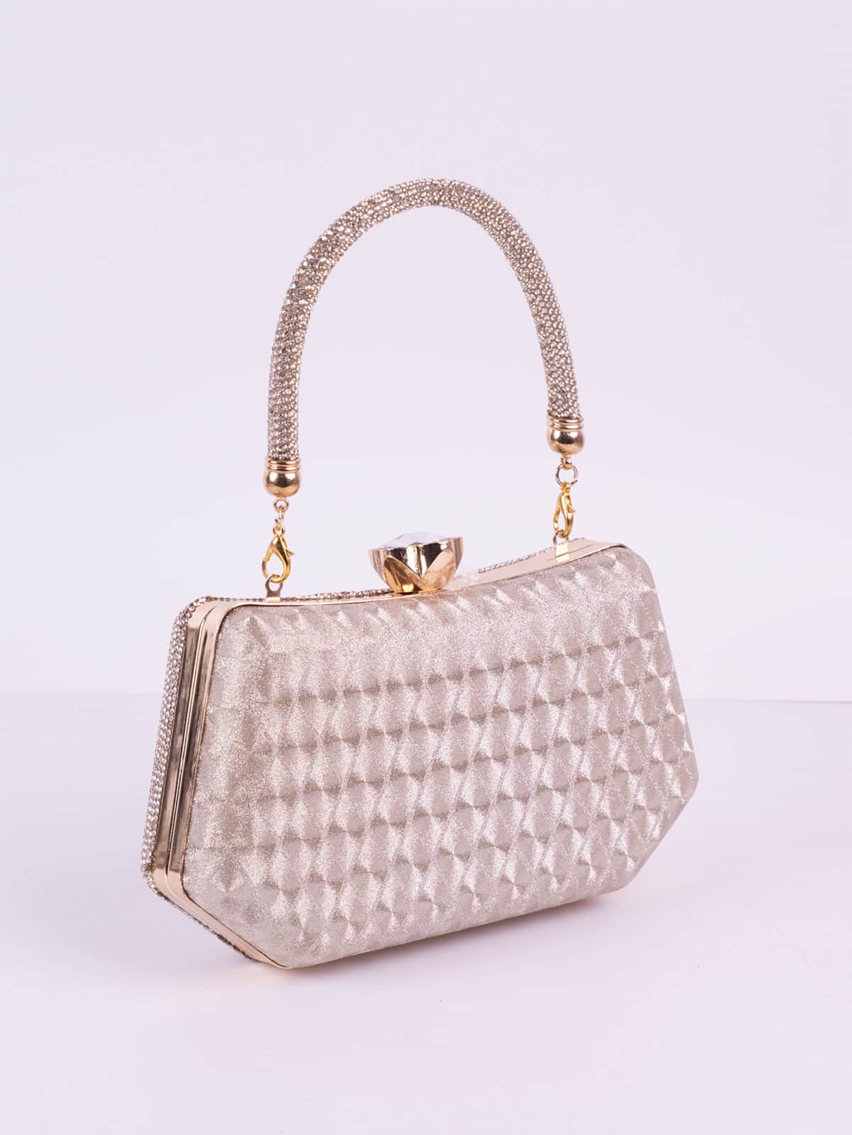 Clutch Pedraria com Alça de Mão e Corrente Brilho Festa - Imagem 3