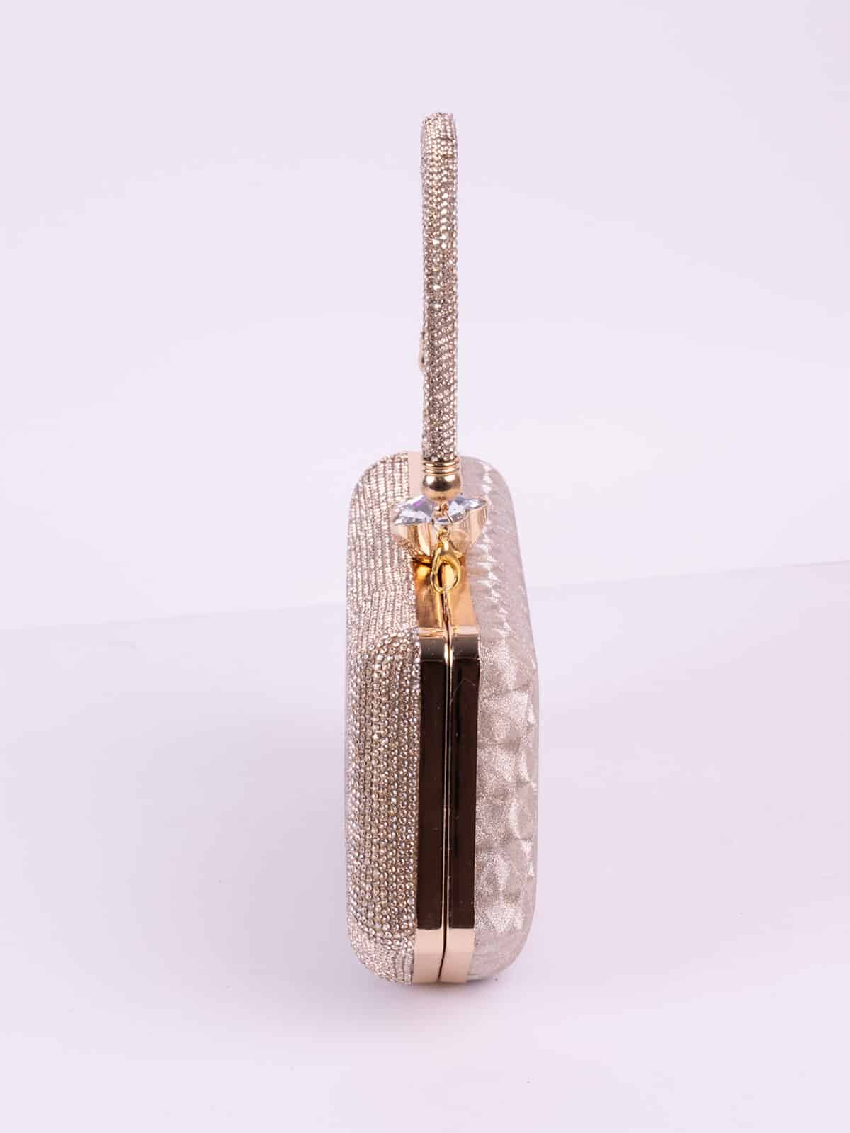 Clutch Pedraria com Alça de Mão e Corrente Brilho Festa - Imagem 4