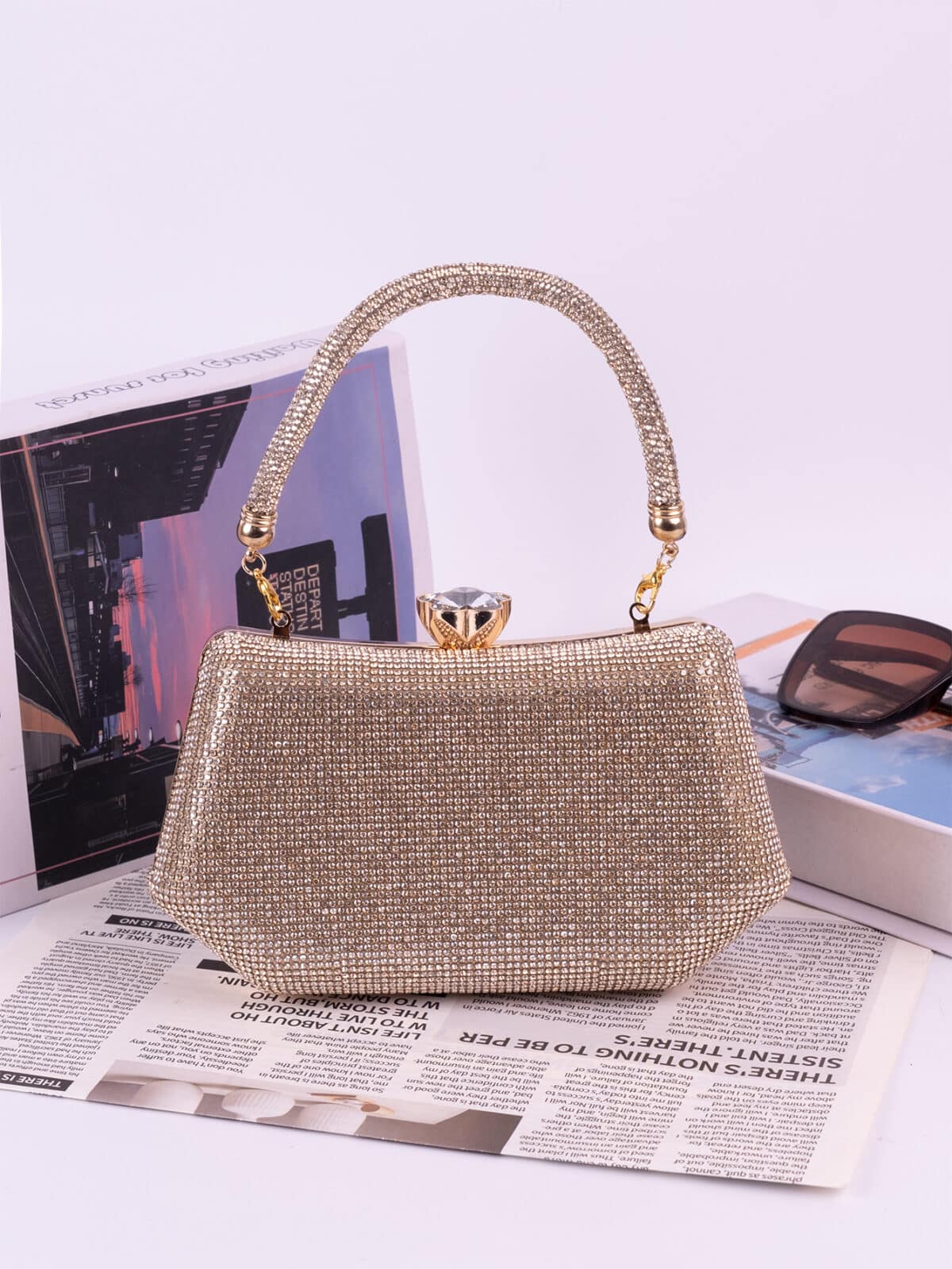 Clutch Pedraria com Alça de Mão e Corrente Brilho Festa - Imagem 6