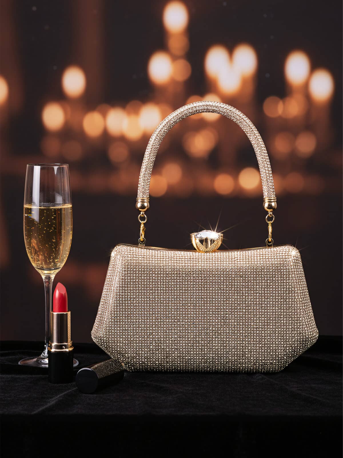 Clutch Pedraria com Alça de Mão e Corrente Brilho Festa - Imagem 10