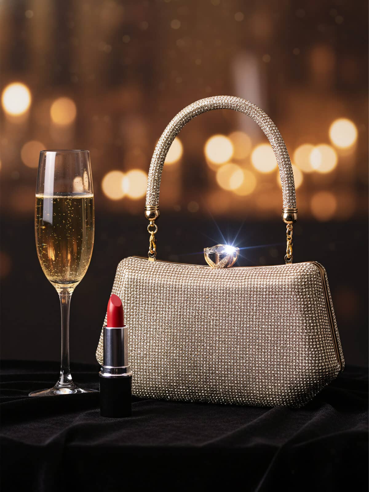Clutch Pedraria com Alça de Mão e Corrente Brilho Festa - Imagem 11