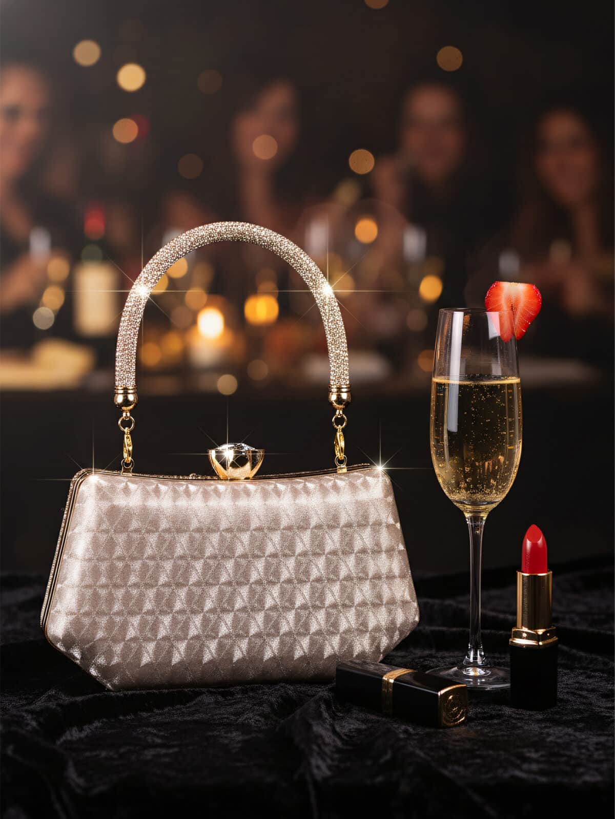Clutch Pedraria com Alça de Mão e Corrente Brilho Festa - Imagem 12