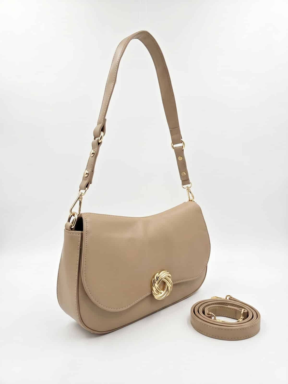 Bolsa De Ombro Minimalista Baguete Estilo Old Money Com Fecho Torcido E Alça Extra - Imagem 4