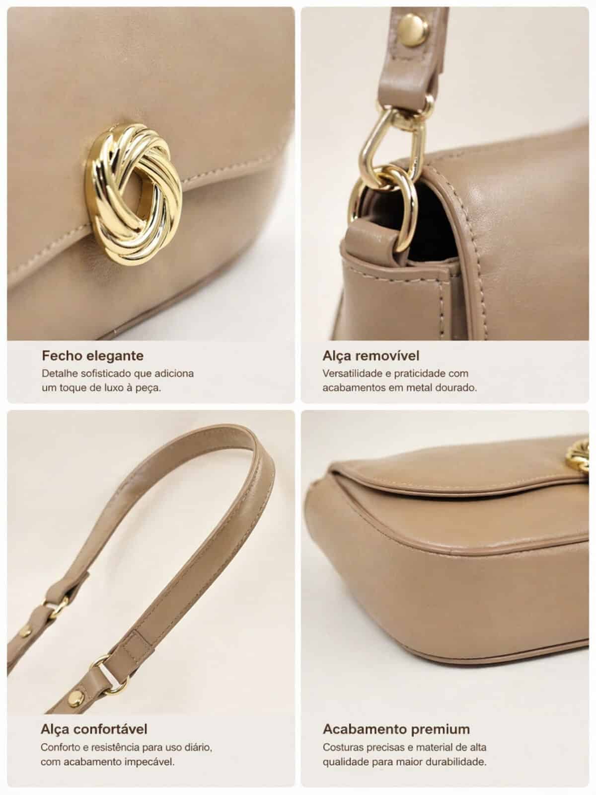 Bolsa De Ombro Minimalista Baguete Estilo Old Money Com Fecho Torcido E Alça Extra - Imagem 6