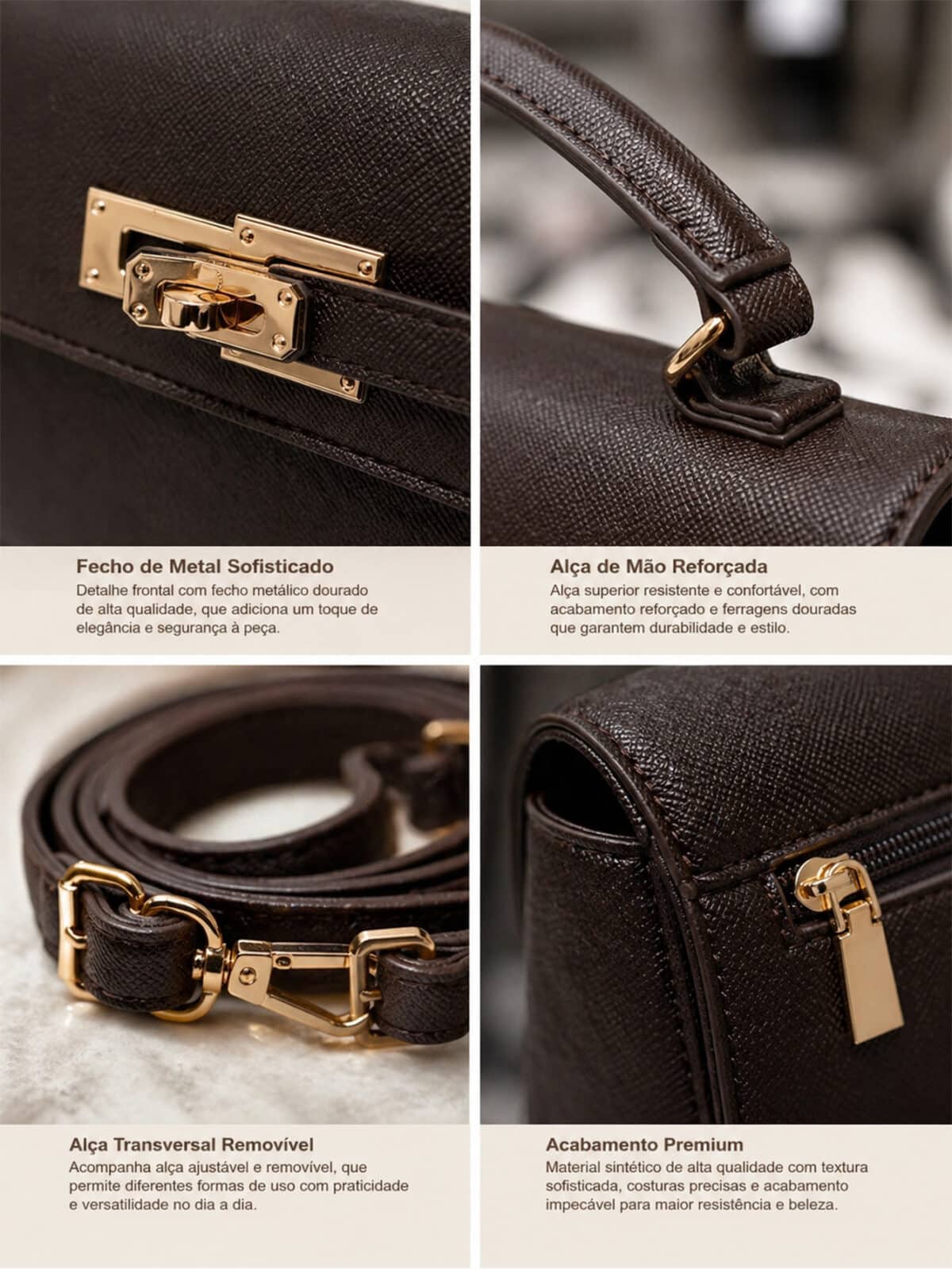 Bolsa Estruturada Minimalista Estilo Old Money Com Alça Transversal E Fecho Metálico - Imagem 7