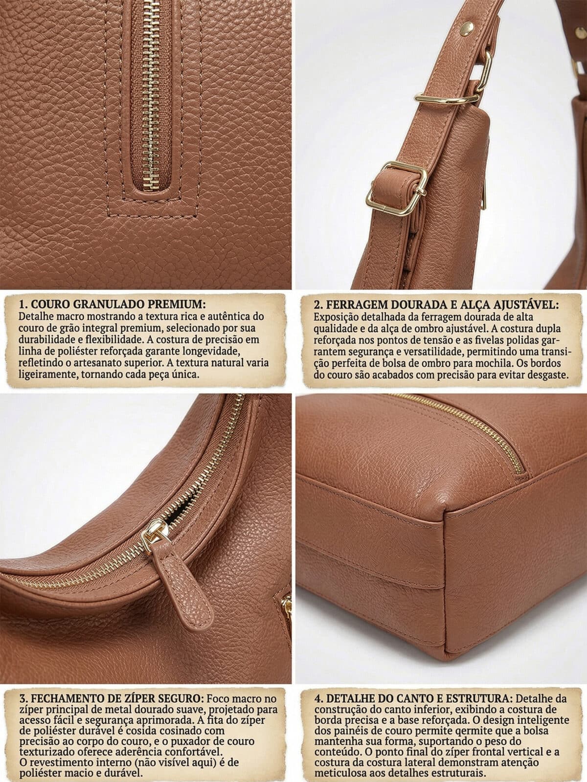 Bolsa De Ombro Hobo Minimalista Slouchy Zíper Duplo - Imagem 5